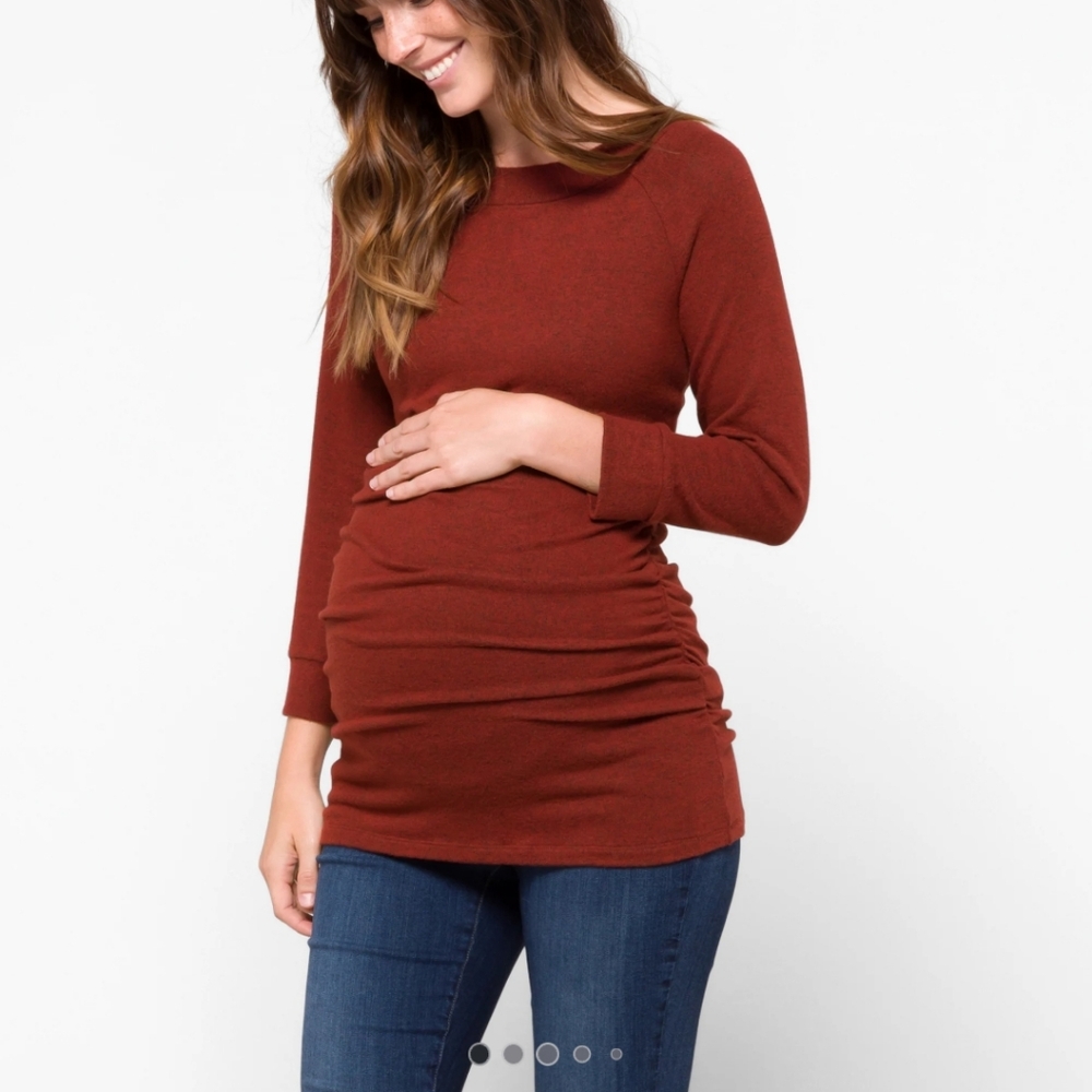 Market & Spruce Rust Maternity Side-Ruched Long Sleeve Top